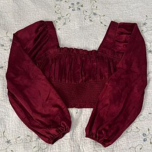 Tinseltown Squareneck Smocked Long Sleeve Cropped Top